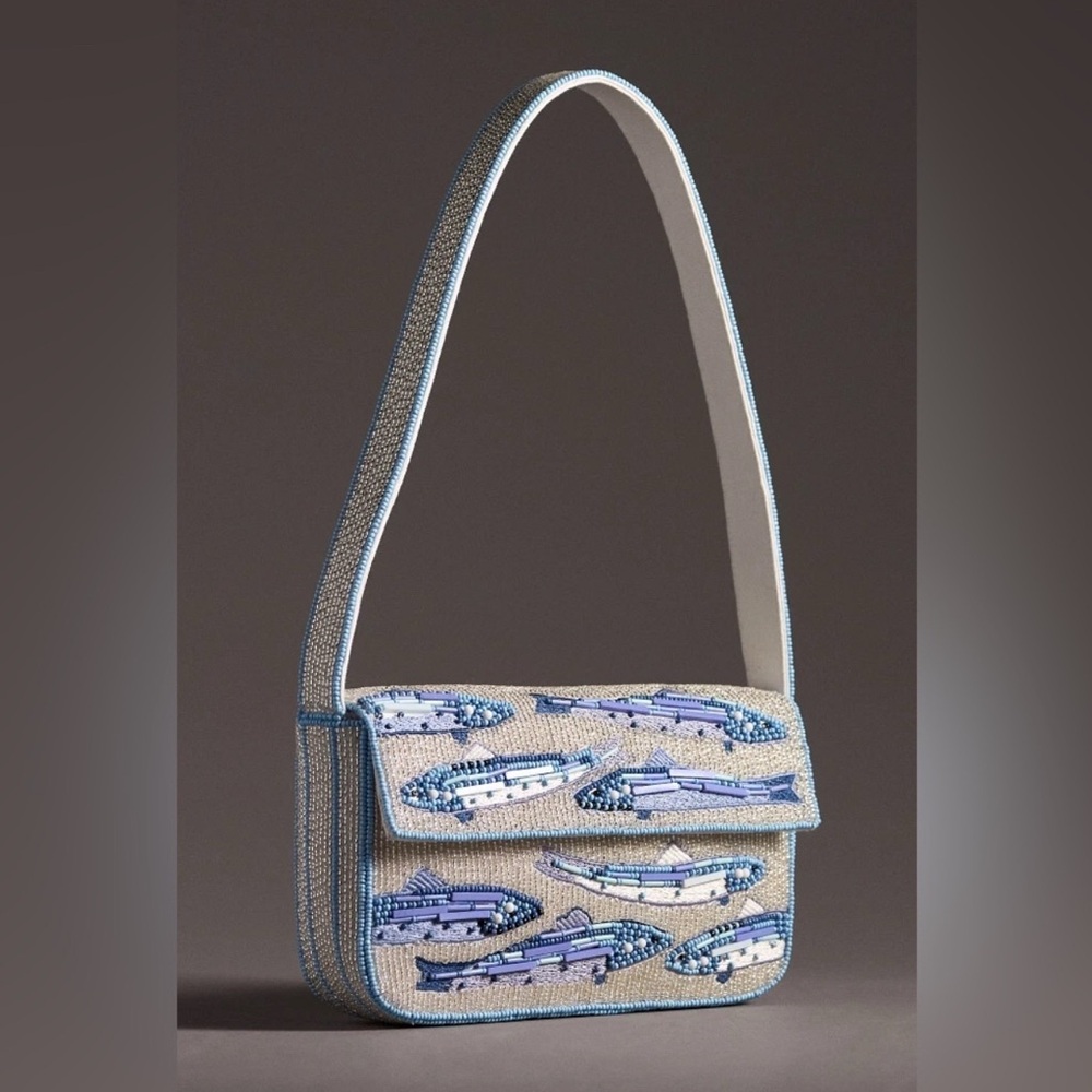 NWT Anthropologie Fiona Beaded Bag Sardine Fish Design Viral Purse Summer 2025